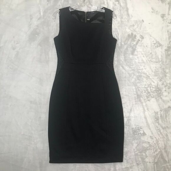 Tahari Dress Womens 6 Black Sheath Asymmetric Collar Textured Illusion Waist - Picture 1 of 14